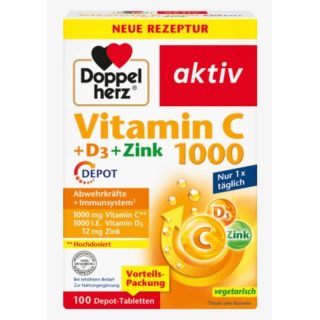 多寶雙心Doppelherz 活性維生素 C1000 + D3 + 鋅 100顆